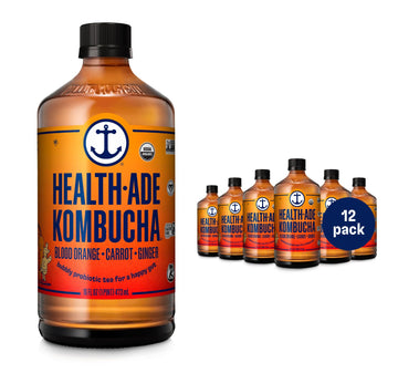 Health-Ade Kombucha Tea Organic Drink, Fermented Tea With Living Probiotics, Detoxifying Acids, Supports Gut Health, Non-Gmo, Vegan, Gluten Free, 12 Pack (16 Fl Oz Bottles), Blood Orange Carrot Ginger