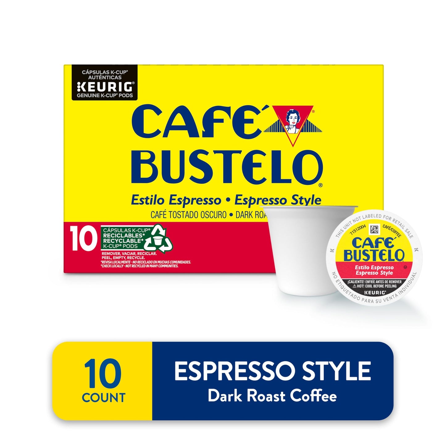 Caf   Bustelo Espresso Style Dark Roast Coffee, Keurig K-Cup Pods, 10 Count Box