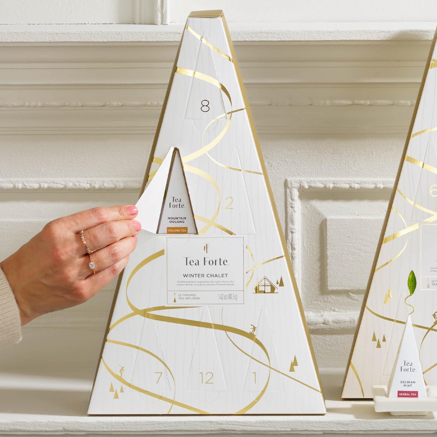 Tea Forte Tea Advent Calendar Gift Set; 12 Individually Wrapped Handcrafted Assorted Pyramid Infuser Tea Bags With Numbered Doors, Winter Chalet