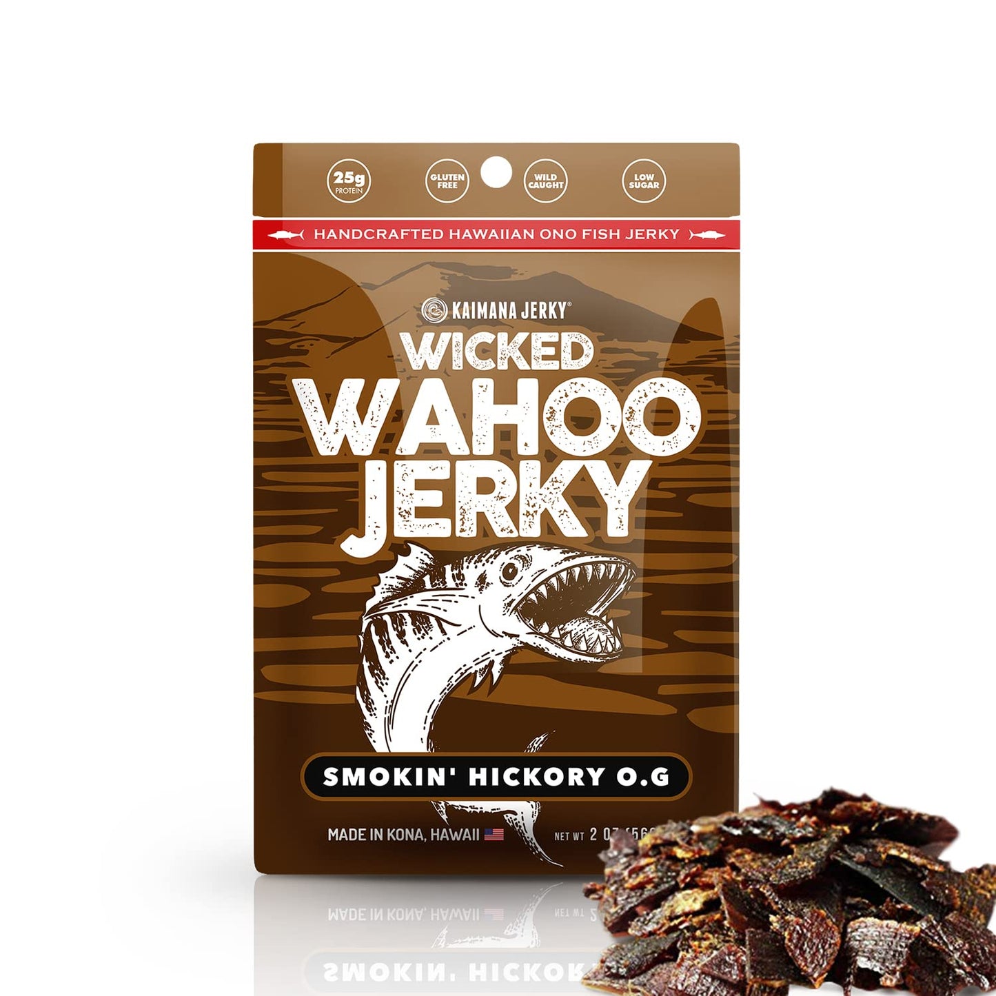 Smokin Hickory O.G Wahoo Ono Fish Jerky - Organic, Gourmet Smoked Fish Strips, Rich In Omega-3 & Protein, Low-Calorie, Low Sodium & Sugar - Smoky Umami Flavor - 2Oz Bag
