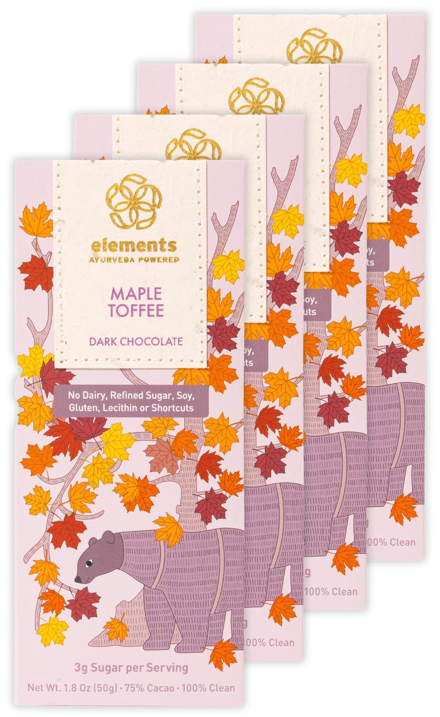 Elements Truffles Maple Toffee w/Moringa - Heavy Metal Tested- Dairy Free Chocolate Bars - Paleo, Gluten Free, Non-GMO, Raw, Org