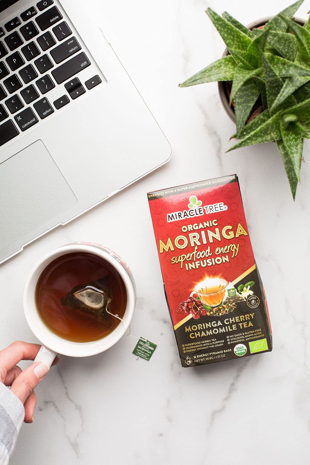 Miracle Tree'S Moringa Energy Tea - Cherry Chamomile Tea | Super Caffeinated Blend | Healthy Coffee Alternative, Perfect For Foc