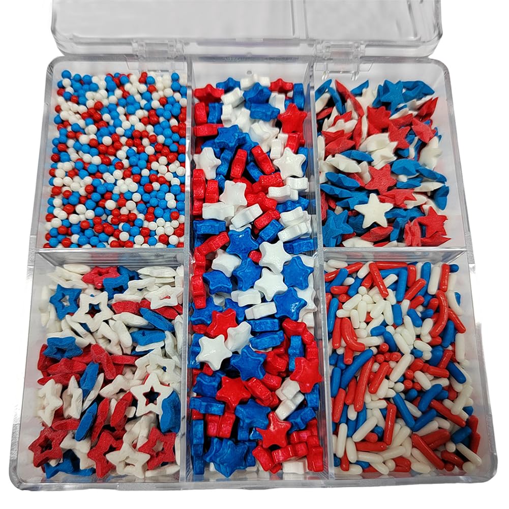 Homankit Patriotic Sprinkles Fourth Of July Red White Blue Nonpareils Sprinkle Edible Stars Jimmies Sprinkles For Baking Decorat