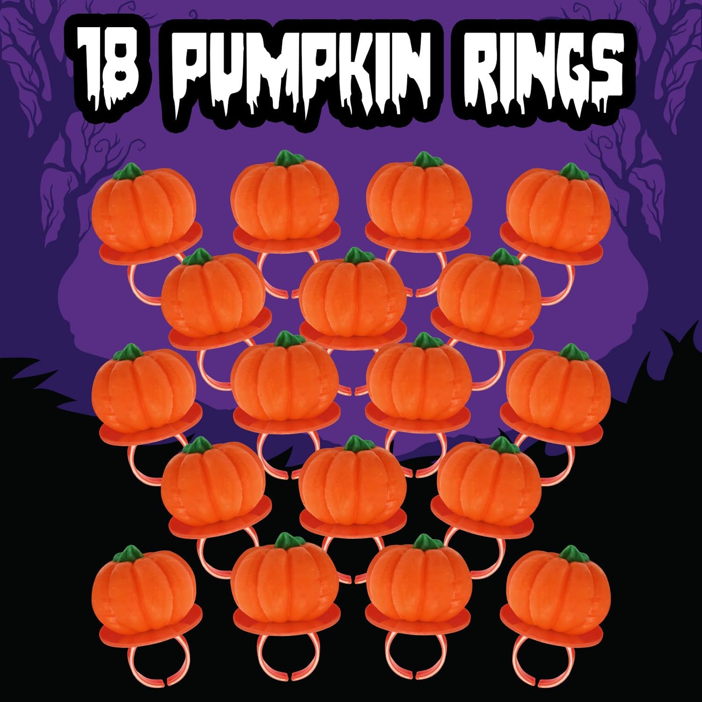 Halloween Candy Ring Pops  18 Pieces of Halloween Hard Candy Individually Wrapped  Perfect Pumpkin Suckers for Trick or Treaters and Party Favors  Ideal Candy Rings for Sharing and Snacking