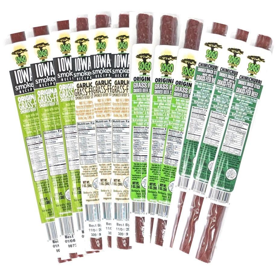 Sogo Snacks Mild Variety Beef Flavors, 100% Grass-fed, Non-GMO, 48-pack, 1 oz each, No Sugar, Gluten, or Dairy