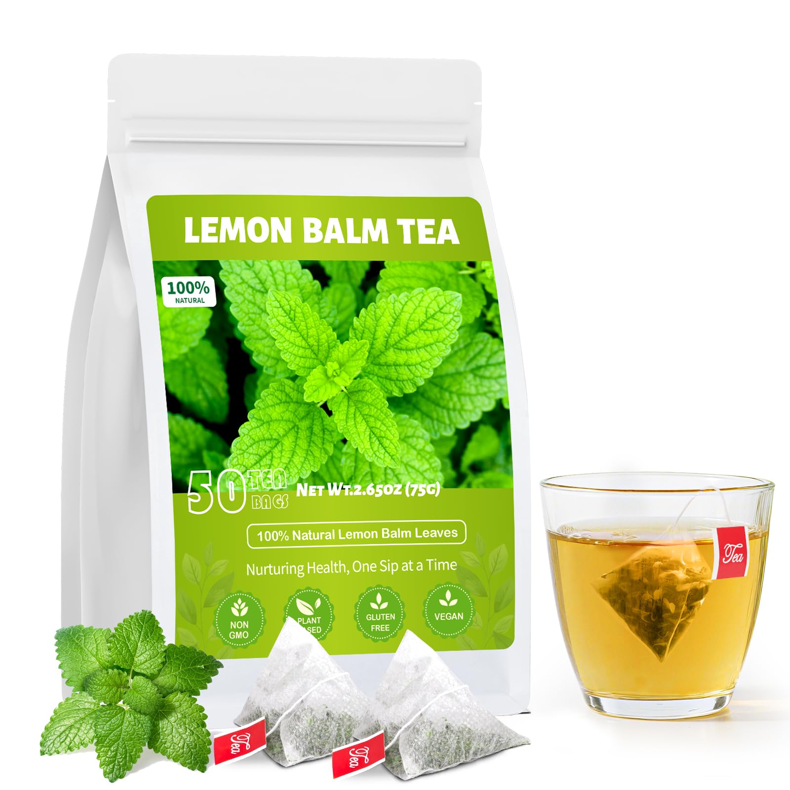 Lemon Balm Tea  Natural Lemon Balm Herbal Tea Bags For Calming And Digestion Support Energy Blend-Free - (50 Count (Pack Of 1)