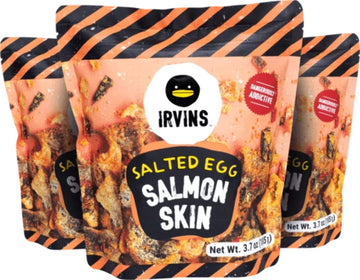 Irvins Salted Egg Salmon Skin Chips Crisps | Premium Hand Cooked | Halal | High Protein | Keto-Friendly | 3.7 Oz (Pack Of 3)