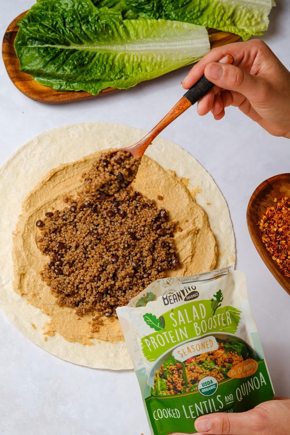 Beanvivo 6-Pack Salad Protein Booster - Organic Lentils & Quinoa, Fully Cooked And Seasoned, Delivering A Burst Of Taste And 10G