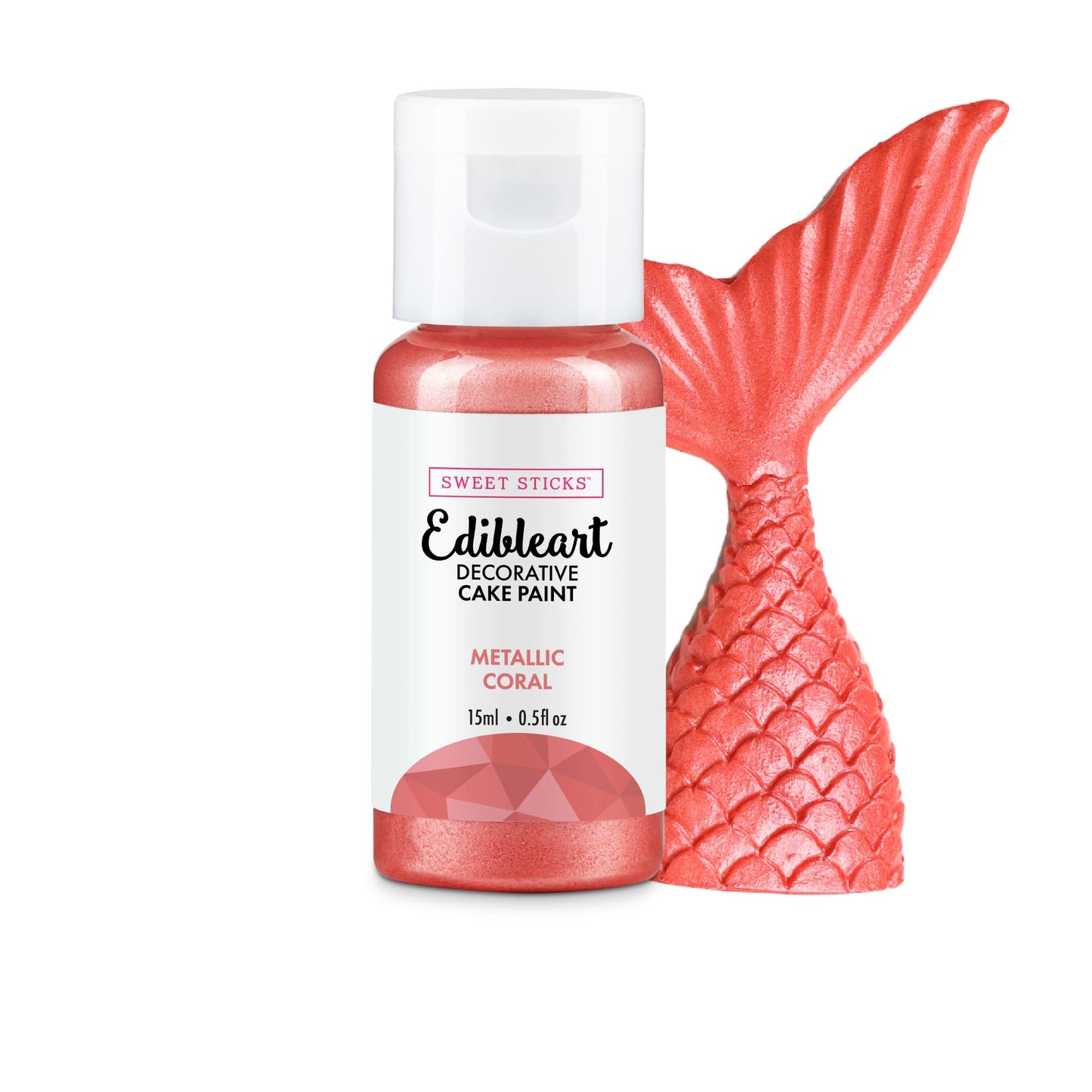 SWEET STICKS Edible Art Cake Paint 0.5 Fl Oz Metallic Coral