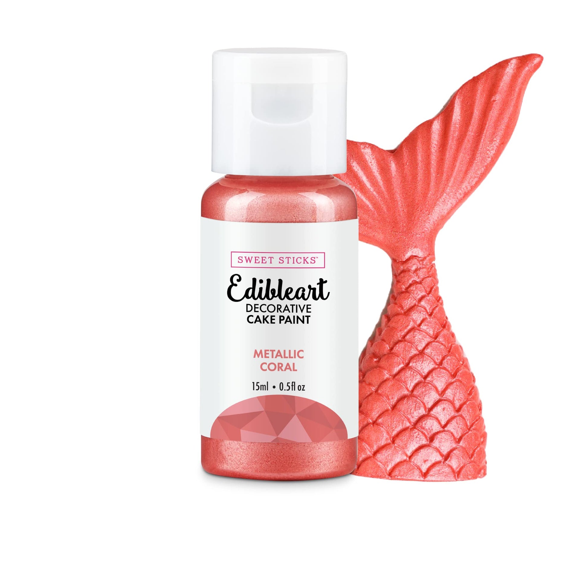 SWEET STICKS Edible Art Cake Paint 0.5 Fl Oz Metallic Coral