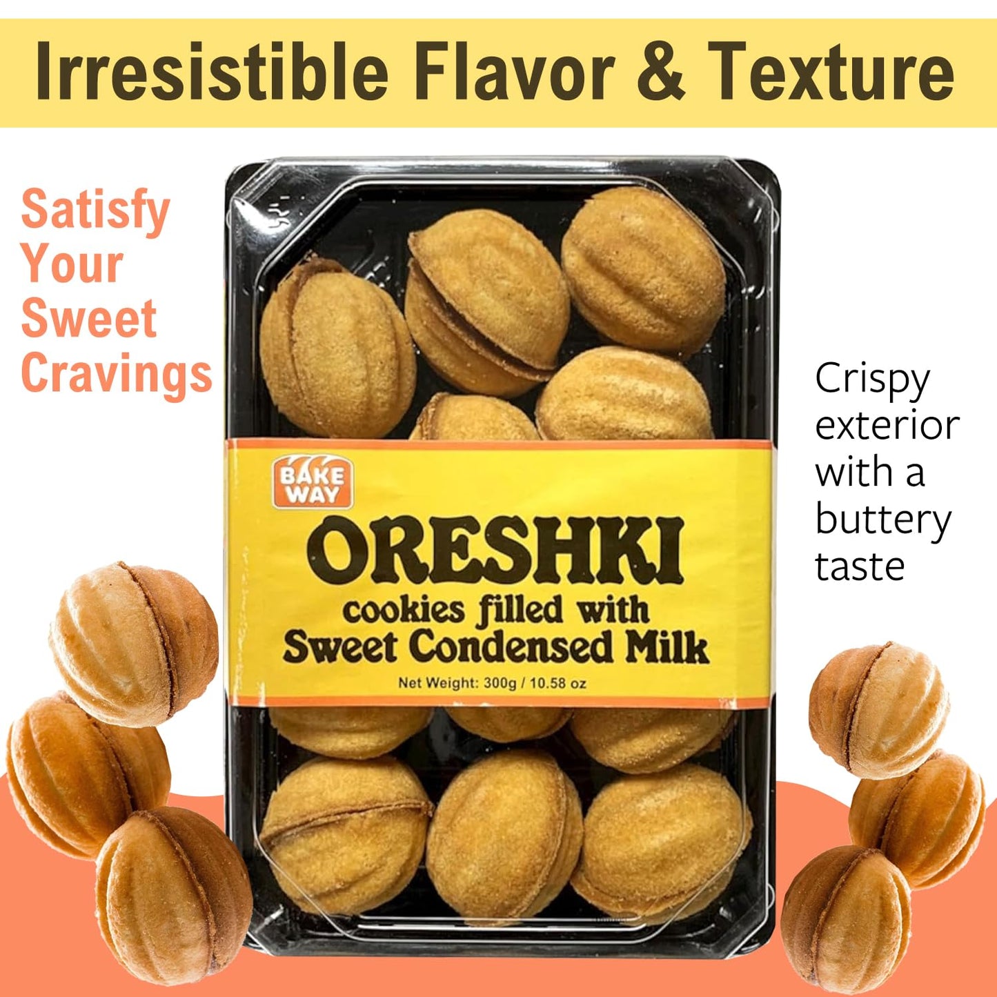 Oreshki-Bakeway Gourmet Cookies With Condensed Milk Filling - Traditional Cookies With Rich & Velvety Condensed Milk Center - Go