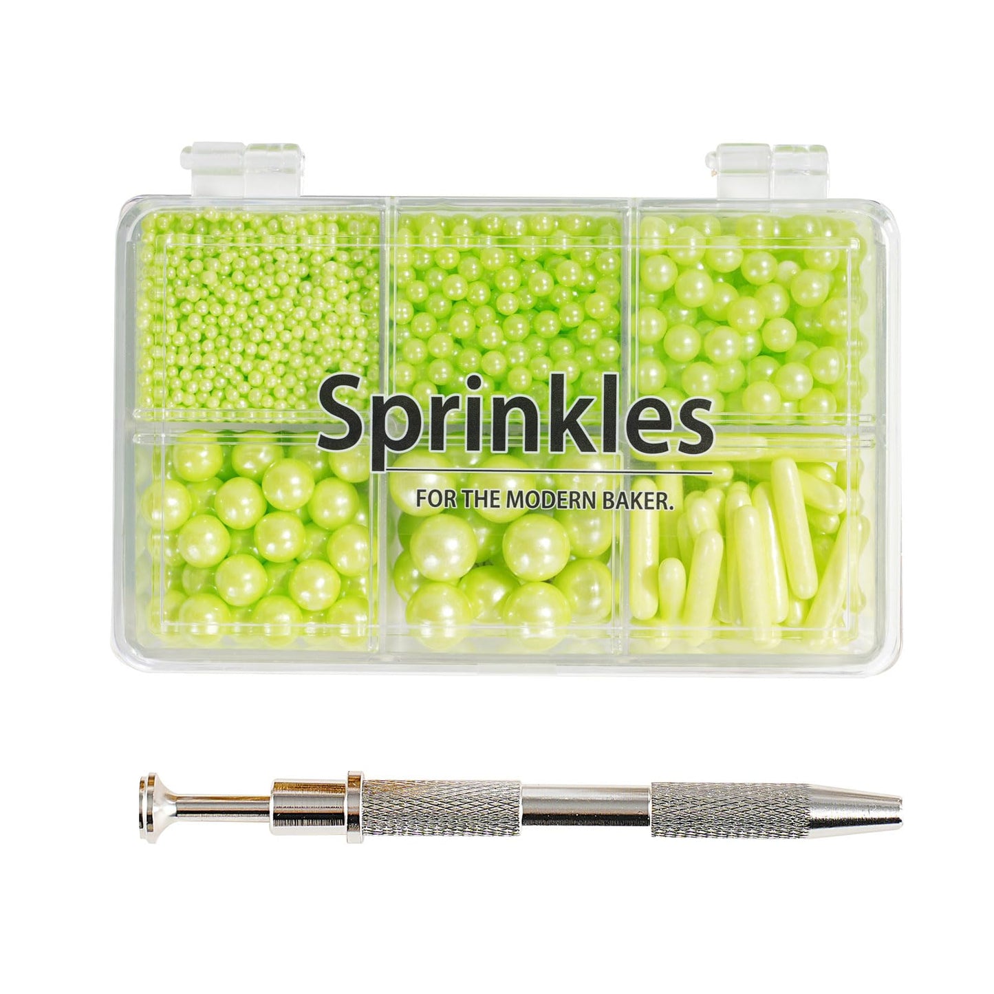 Kasvan Green Mix Sugar Sprinkles - Edible Candy Pearls With 4-Claw Sprinkle Pen,118G/4.16 Oz, Gift Box Pack, Baking Cake Decorations, Ice Cream Toppings And Cookie Decorating (Green)