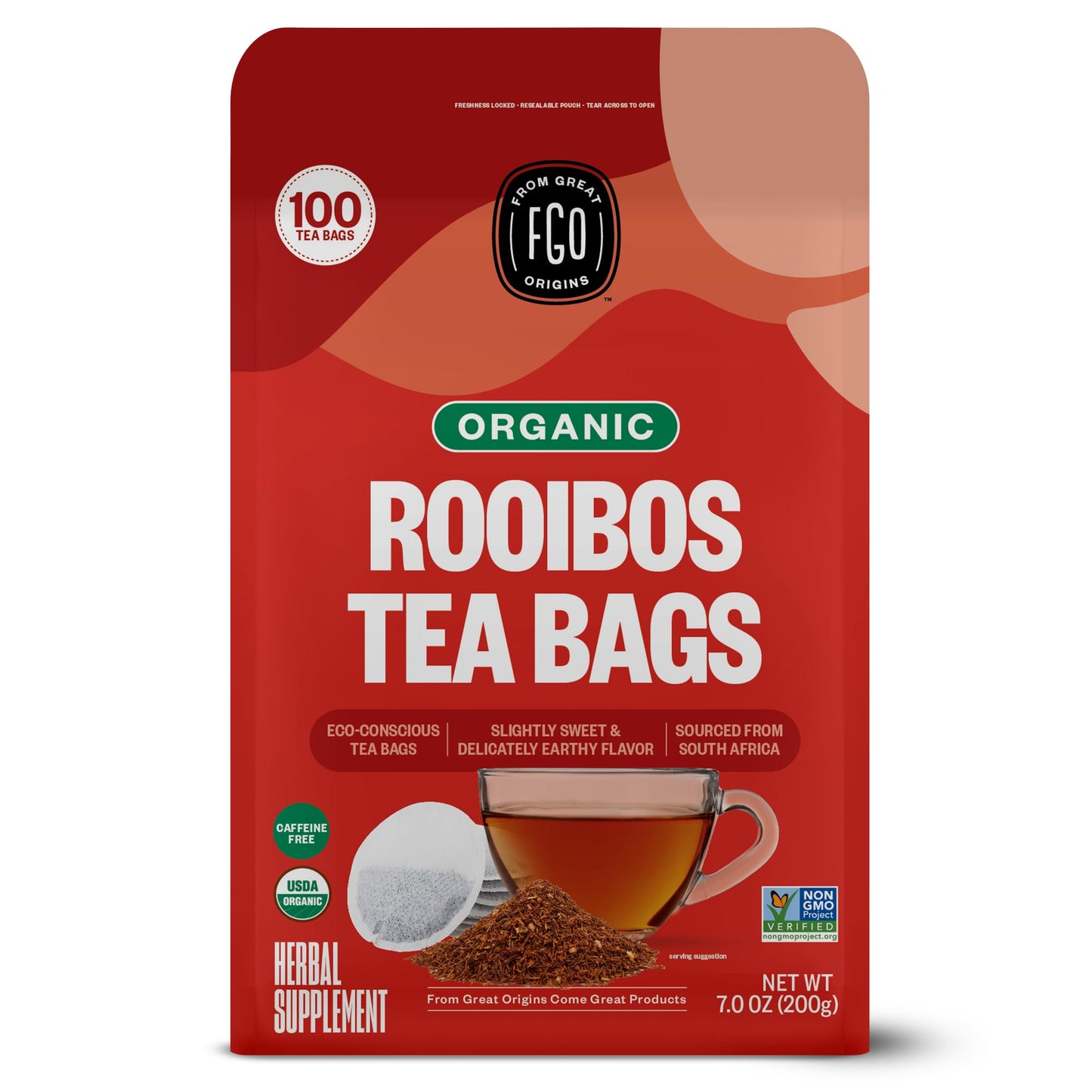 Fgo Organic Rooibos Tea, Eco-Conscious Tea Bags, 100 Count, Packaging May Vary (Pack Of 1)