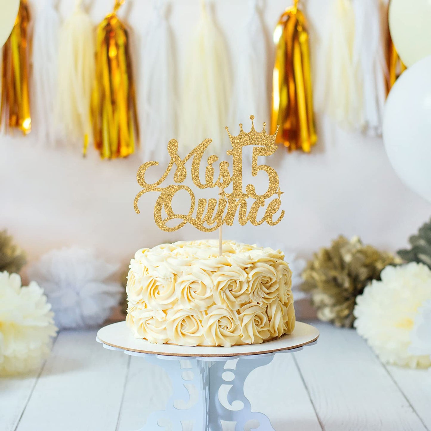 Jenrtvis Mis Quince 15 Cake Topper, 15Th Birthday Decorations, Gold Glitter
