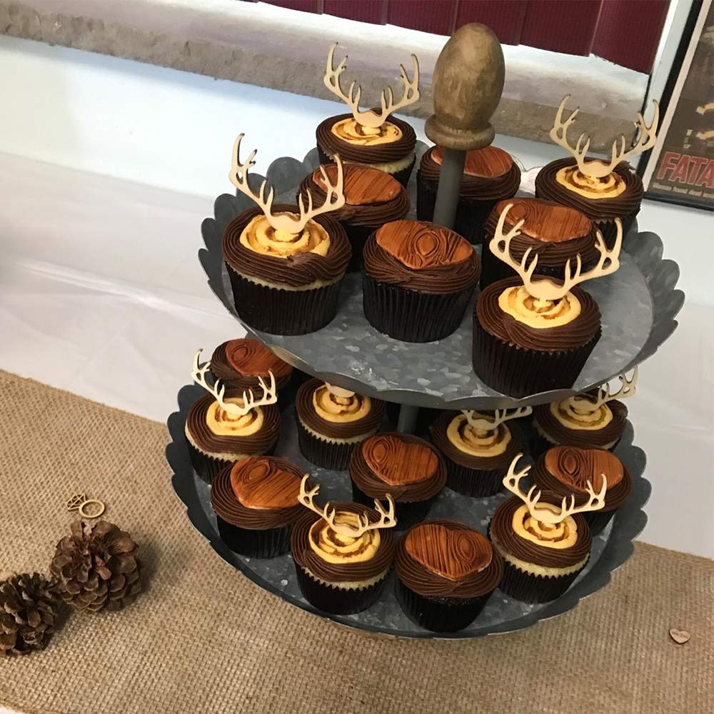 AUMIO Wooden Deer Cupcake Toppers Set of 24, Natural Earthy Tone, AU-01, Baby Shower/Wedding Party Decorations
