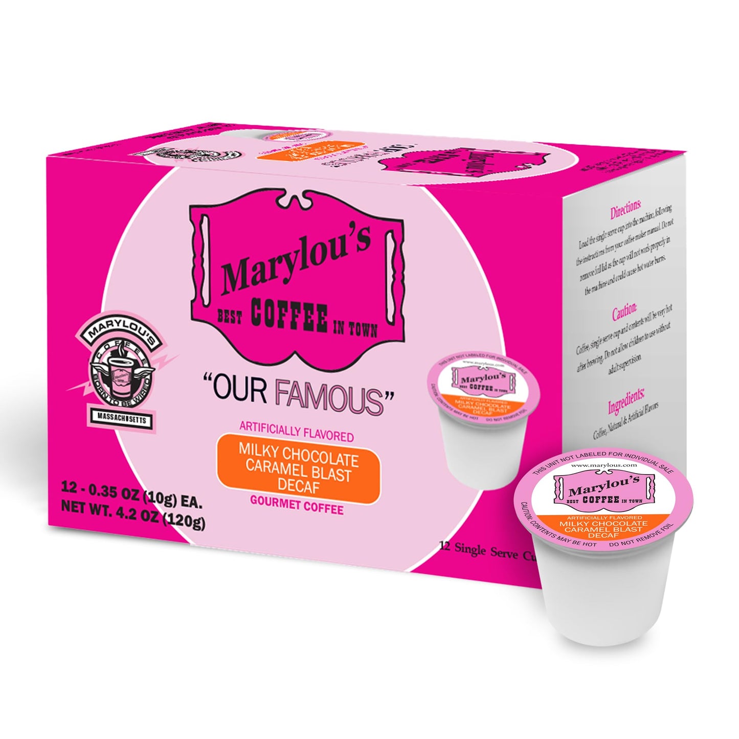Marylous Coffee Decaf Milky Chocolate Caramel Blast Flavored Coffee, Medium Roast, Compatible with Keurig, 12 Single Serve Cups