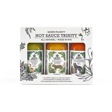 Queen Majesty Hot Sauce Sampler - Mini 2 oz (Pack of 3) - Jalapeño, Scotch Bonnet, Red Habanero - All Natural, Vegan, Gluten Free