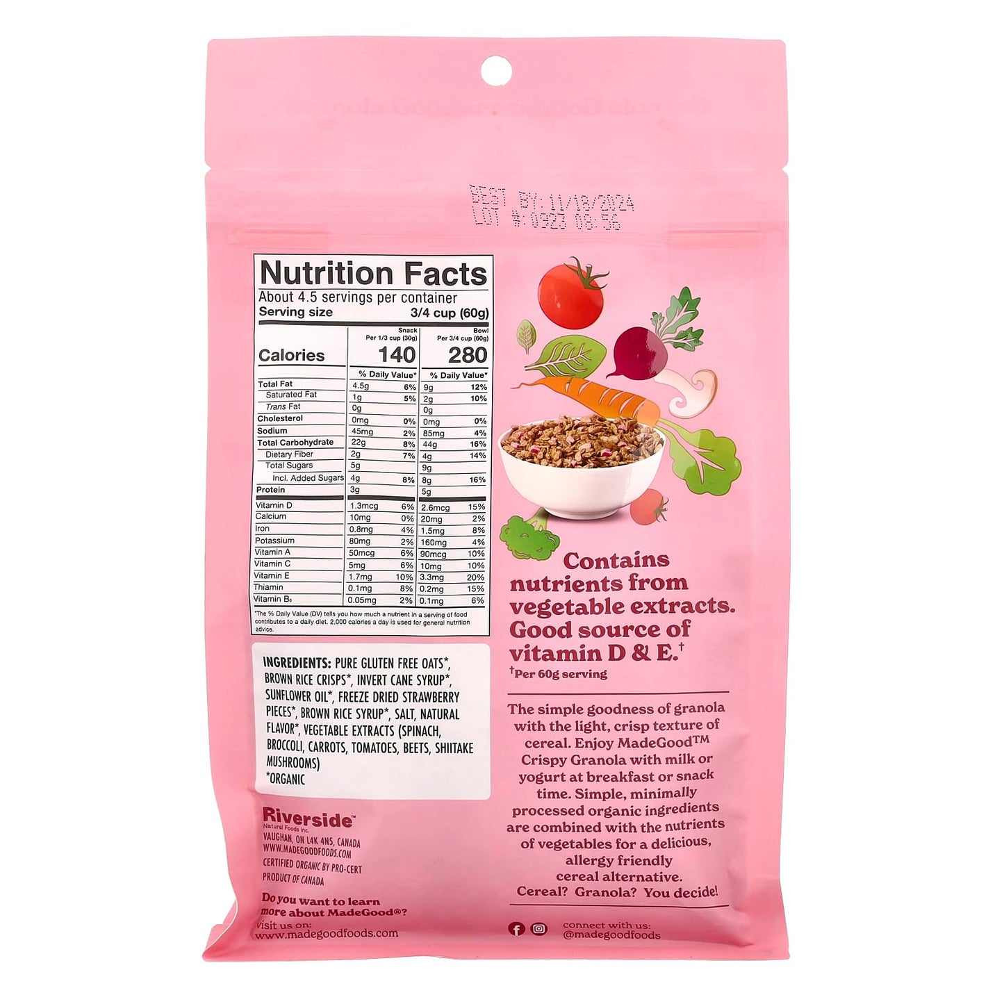 Made Good Granola, Crispy Light, Strawberry Flavor, 10 Ounce Pack