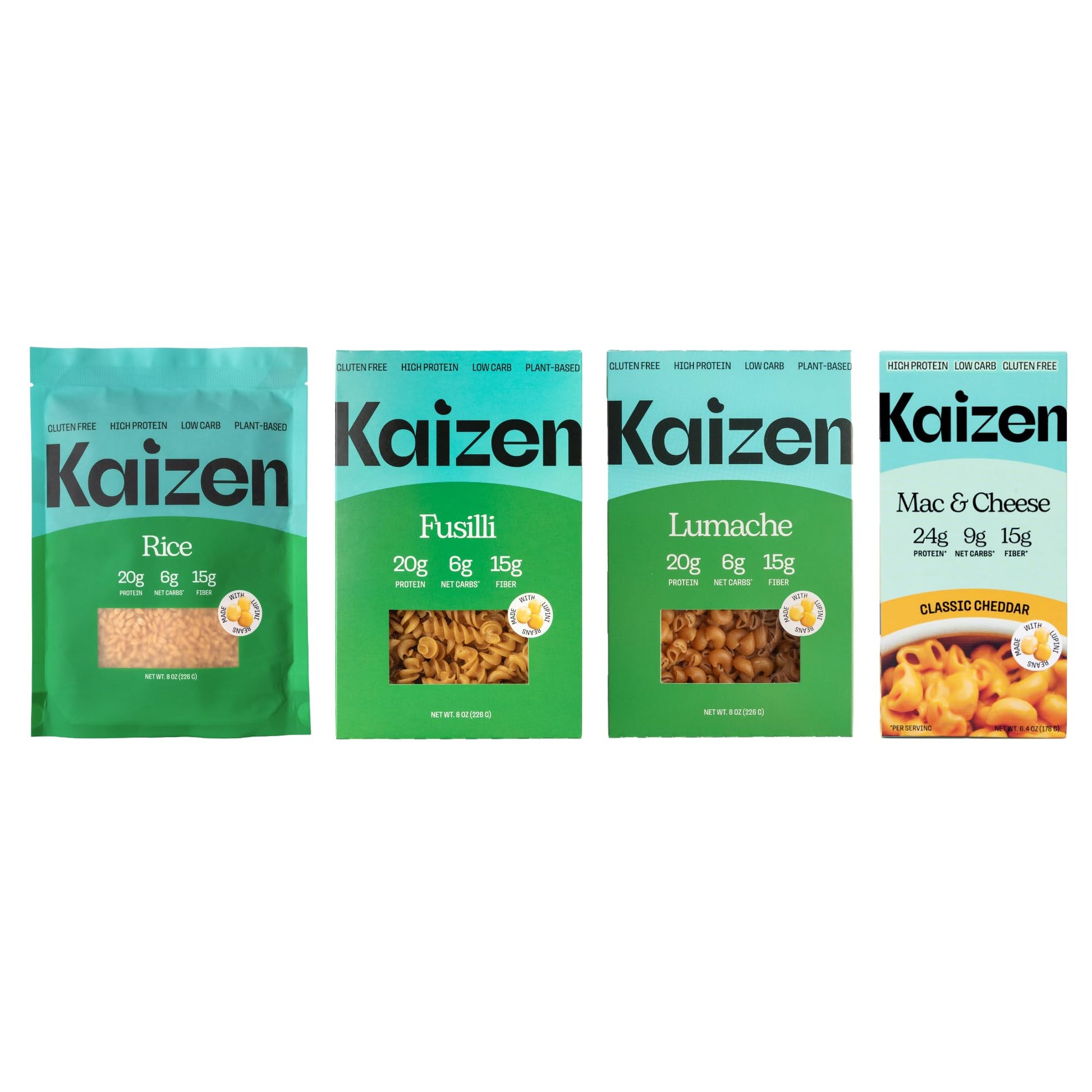 Kaizen Pasta & Rice Variety Pack - Low Carb, High Protein Sampler with Fusilli, Lumache, Rice, Mac & Cheese - Gluten-Free, Keto-