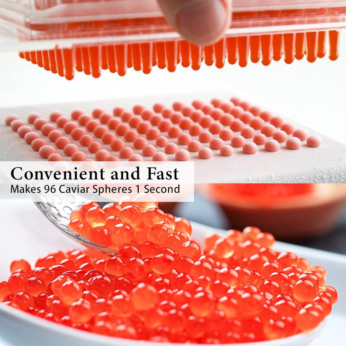 Caviar Maker Box, Spherification Dropper, Molecular Gastronomy Kit, 96 Holes Roe Sauce Dispenser Strainer Tools With Caviar Spoo