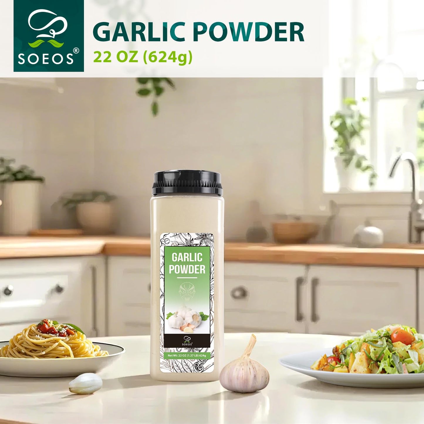 Soeos Garlic Powder 22 Ounce(624 G), Garlic Powder Seasoning, Non-Gmo, Gluten Free, Garlic Seasoning For Flavor Vegetables, Gril