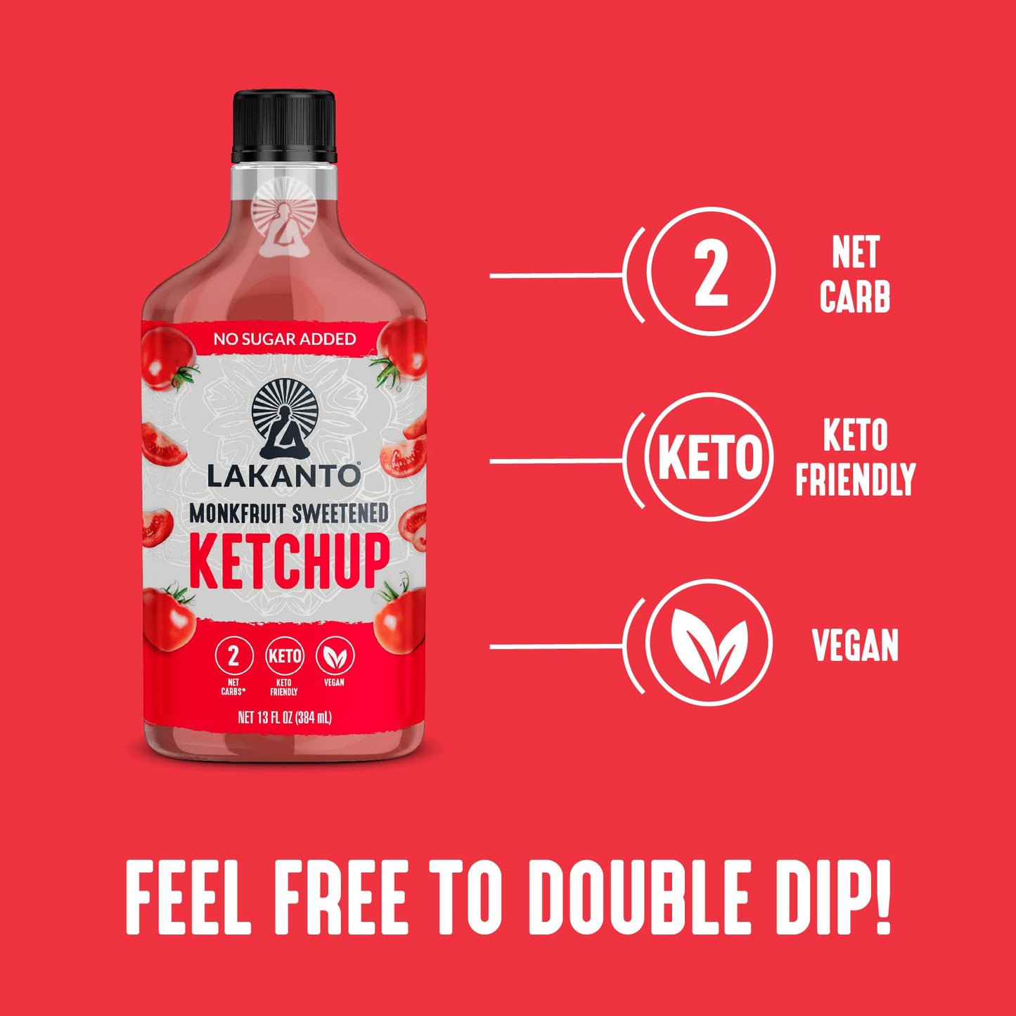 Lakanto Sugar Free Ketchup - Sweetened With Monk Fruit Sweetener, Perfect For Burgers, French Fries, Keto, Paleo, & Vegan Friendly, Gluten Free, Low Carb Condiment (13 Fl Oz)