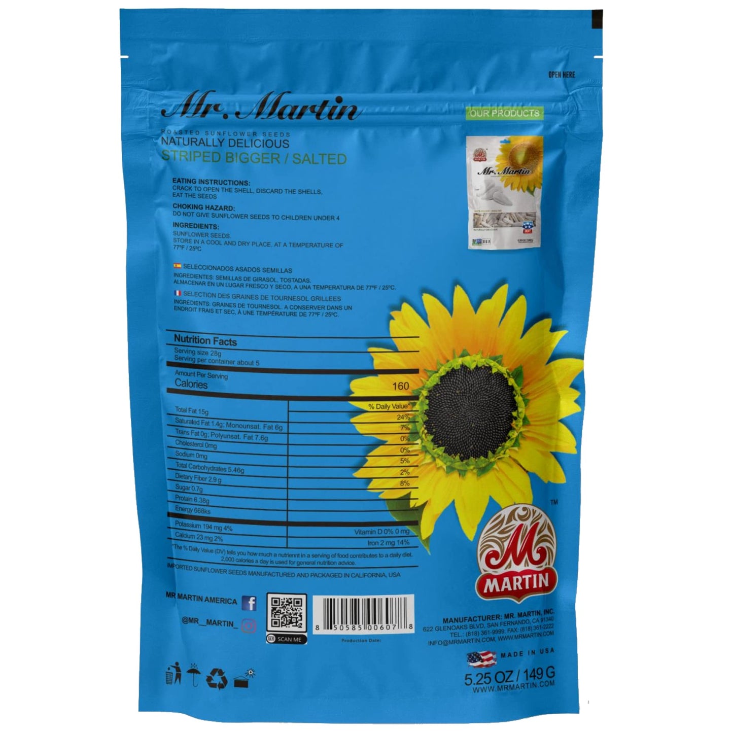 MR. MARTIN Freshly Roasted Salted Sunflower Seeds To Eat-Non-GMO, Crunchy, Kosher, Delicious, Vegan, Keto Friendly Snack - 5.25