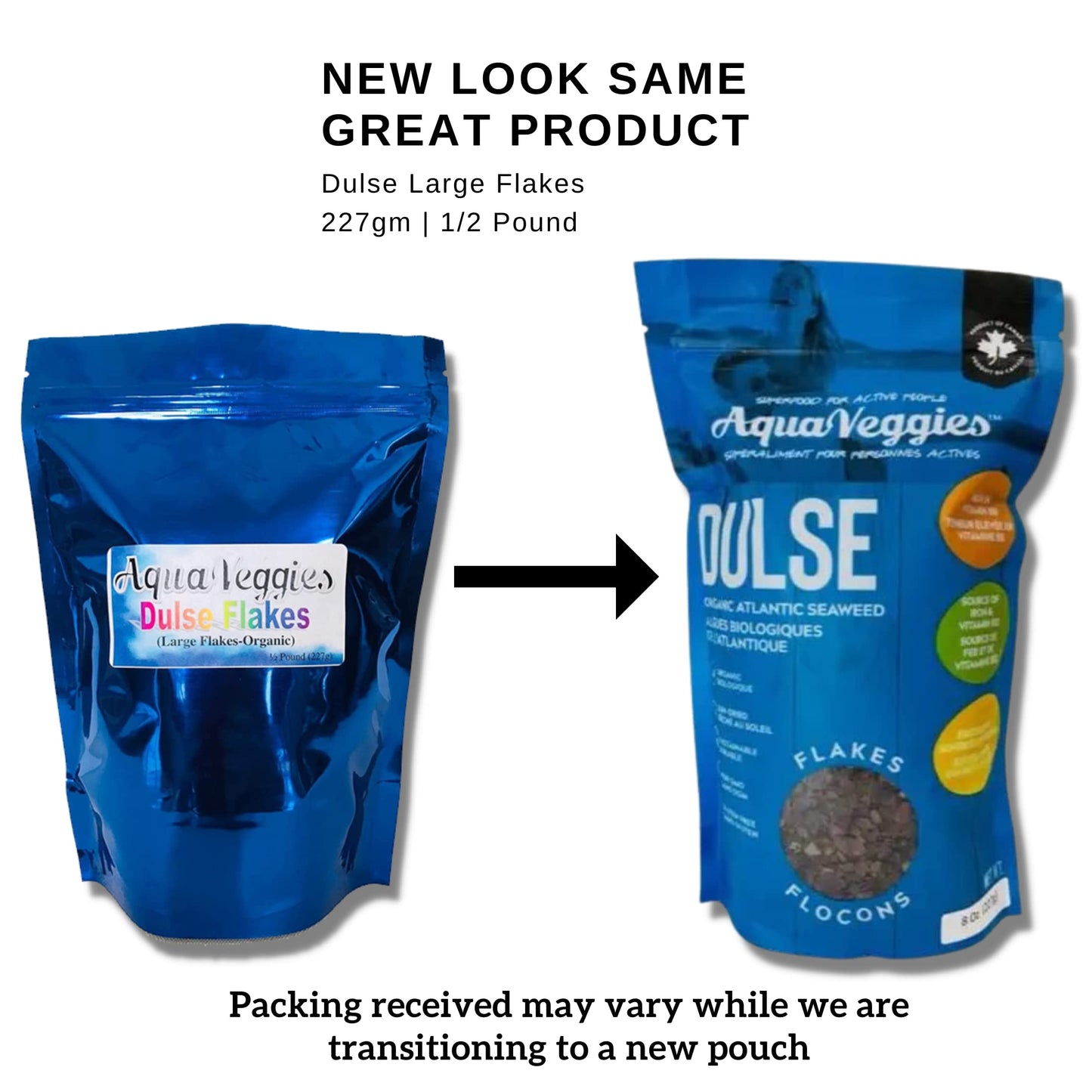 Aqua Veggies Organic Atlantic Dulse Flakes 227g 1/2lbs, Hand-Harvested, Sun-Dried Bay of Fundy, Excellent Source of Vitamins B6,