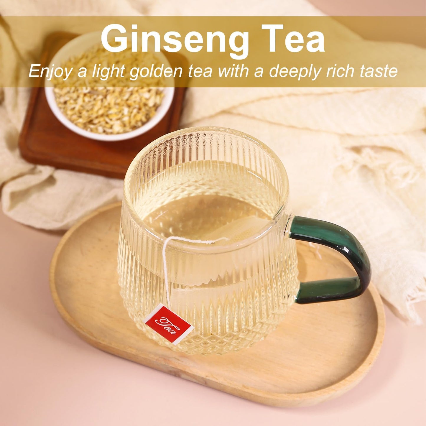 TEARELAE Ginseng Tea Bags - Pure Ginseng Root - Caffeine-Free - 40 Count