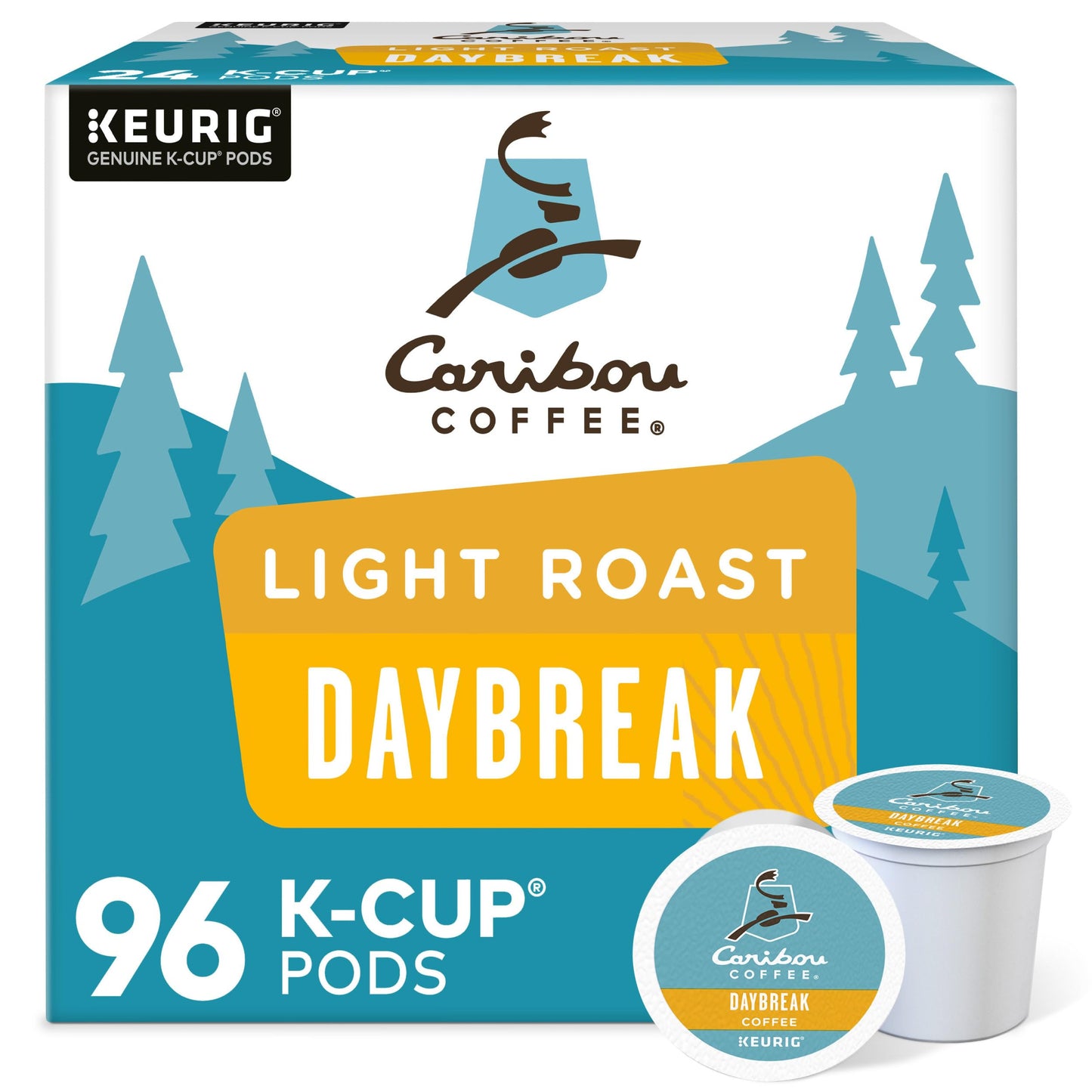 Caribou  Daybreak Morning Blend  Single-Serve Keurig K-Cup Pods  Light Roast Coffee  96 Count (4 Boxes of 24 Pods)