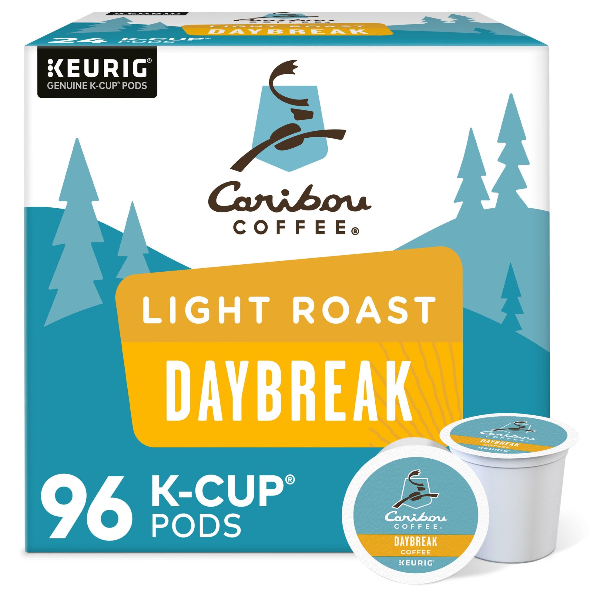 Caribou  Daybreak Morning Blend  Single-Serve Keurig K-Cup Pods  Light Roast Coffee  96 Count (4 Boxes of 24 Pods)