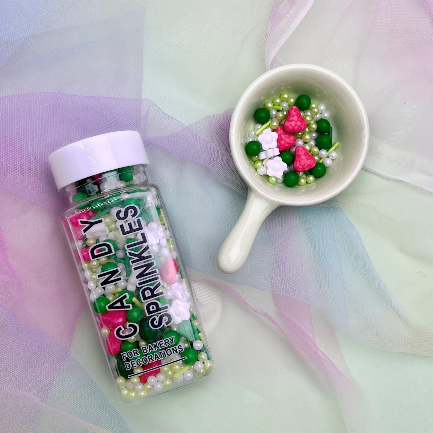 Kercky Green Sprinkles Mix for Cake Decorating - Strawberry Pearl Jimmies for Ice Cream, Cupcakes, Baking, Cookies