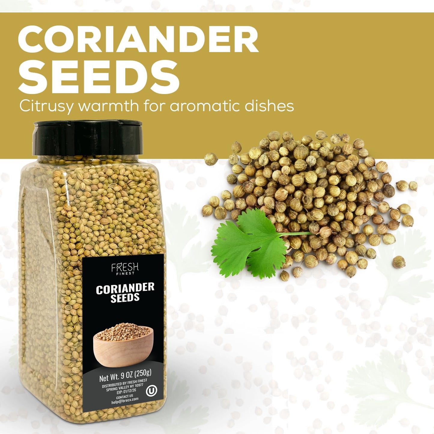 Fresh Finest Coriander Seeds Whole - Kosher, Natural and Freshly Packed spices Best for Cooking and Food Flavoring 250G (8.81oz)