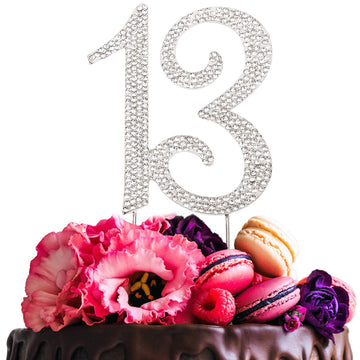 Hatcher Lee Bling Crystal Rhinestone 13 Birthday Cake Topper - Best Keepsake | 13Th Party Decorations Silver