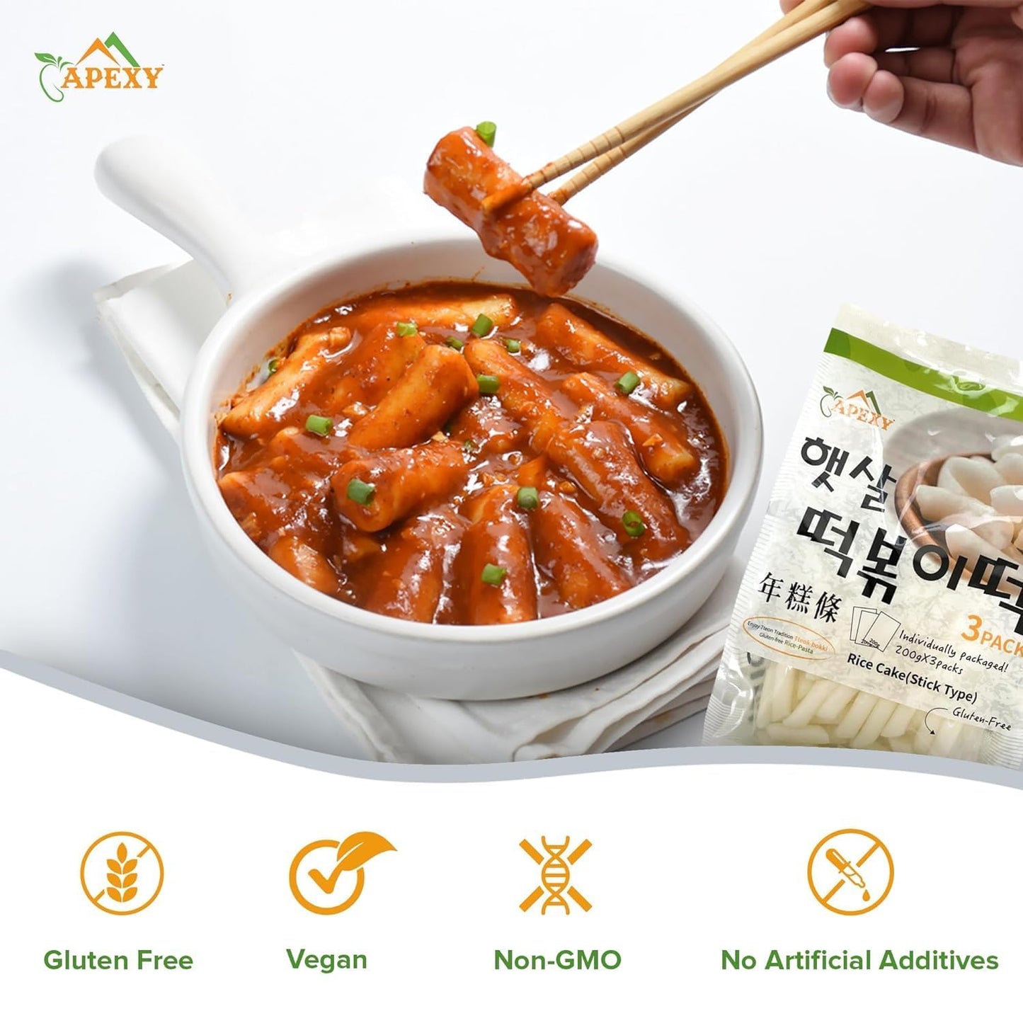 APEXY Tteokbokkik Rice Cake, Chewy Korean Snack, Vegan, Gluten Free, 21.16 oz Pack of 2