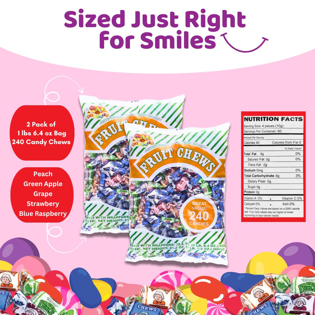 Alberts Candy Assorted Fruit Chews Candy, Individually Wrapped (240 Pcs (2-Pack), Assorted)