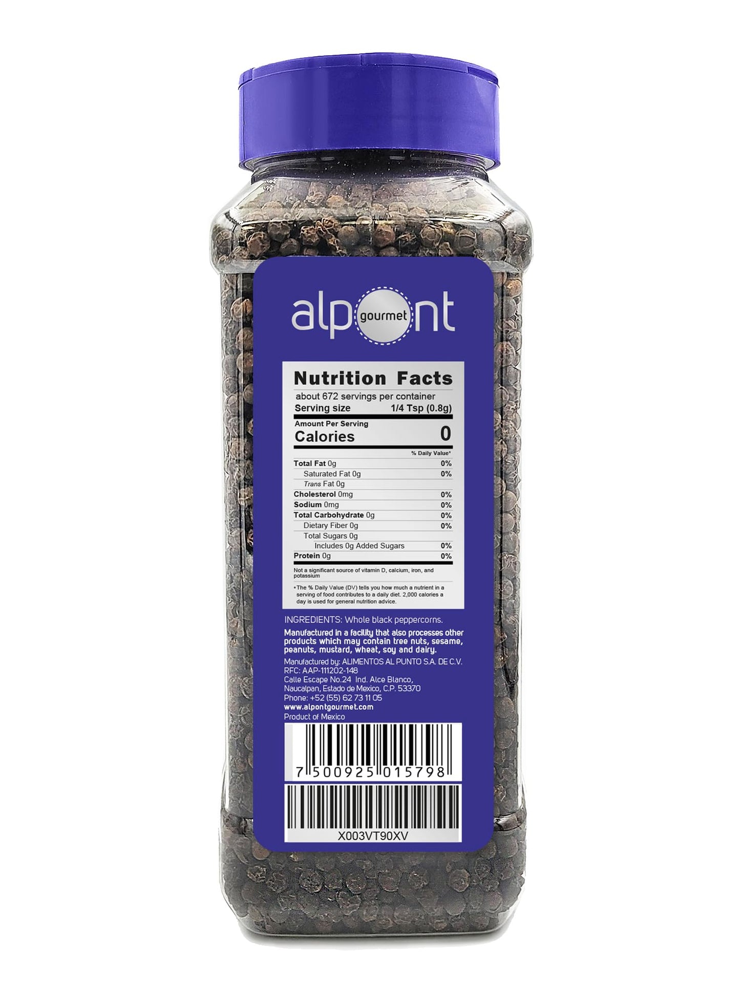 Alpont Gourmet Whole Black Peppercorns 19Oz (538G), All Natural, Non-Gmo, Packed To Keep It Fresh, Premium Quality