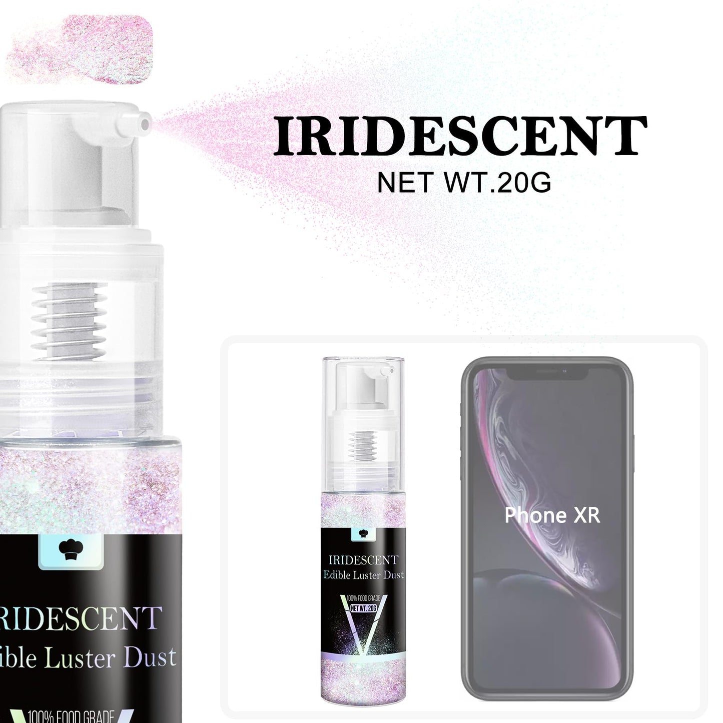 Vividye Iridescent Edible Glitter Spray, 20g Luster Dust Powder for Baking, Drinks, and Decorations