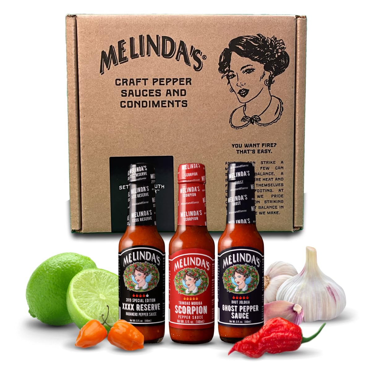 Melindas Extreme Fiery Collection Hot Sauce Gift Set - Extra Spicy, 5oz, 3 Pack
