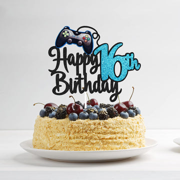 Video Game Happy 16Th Birthday Cake Topper - Video Game Boy'S 16Th Birthday Party Blue Cake Supplies - Game On Level Up Winner P