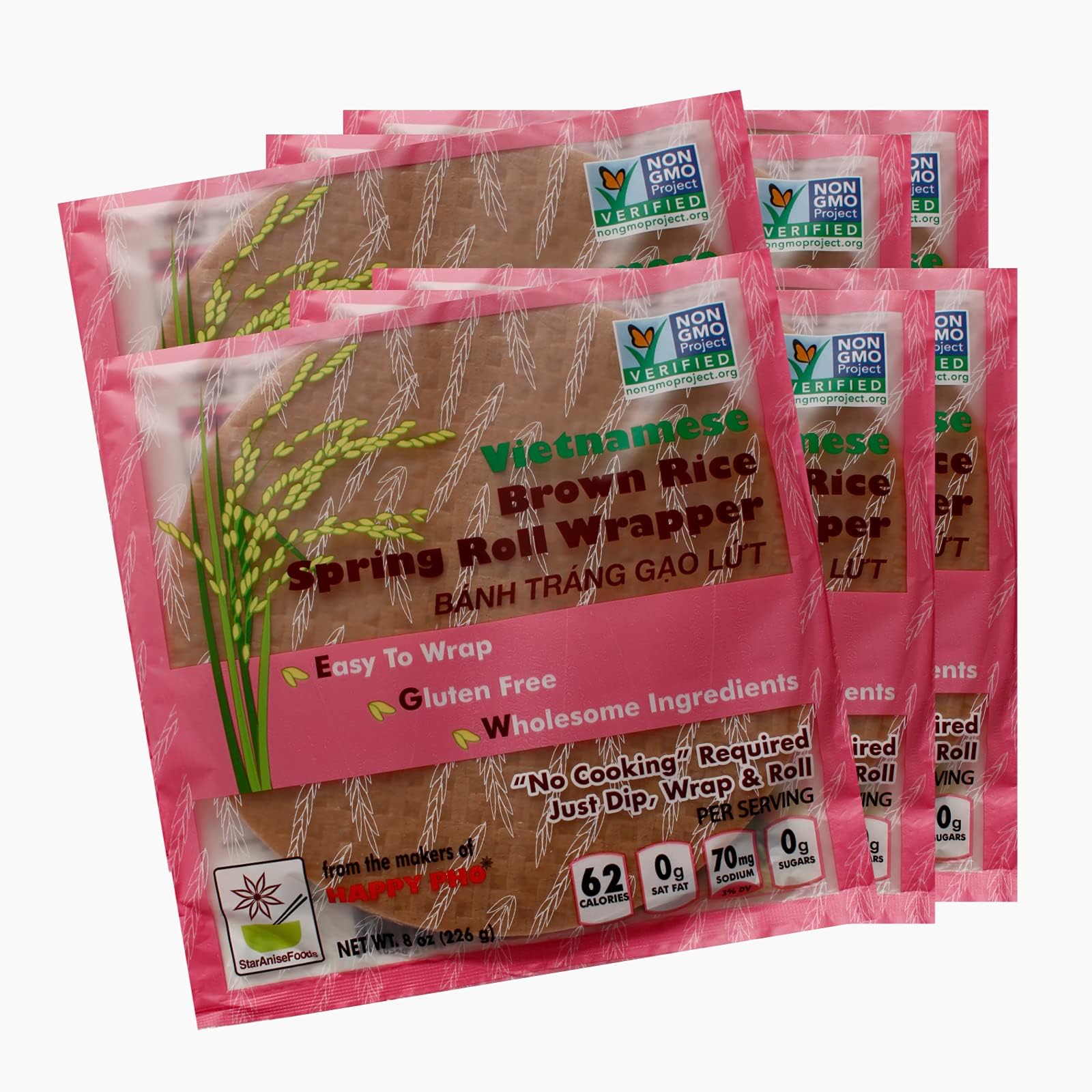 Star Anise Foods Gluten Free Rice Paper Wrappers for Spring Rolls, Egg Roll Wrappers, Wonton Wrappers, 135 Wrappers / 48 Oz, 8 O