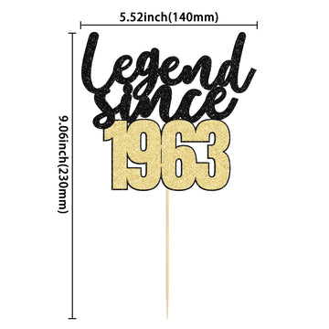 Gyufise 1Pcs Legend Since 1963 Cake Topper Glitter Sixty Happy 60Th Birthday Cake Pick Cheers To 60 Years Cake Decoration For 60