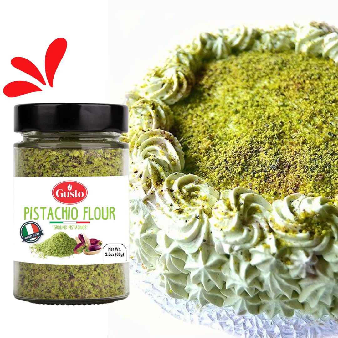 GUSTO ETNA Pistachio Flour, Gluten Free, High Protein, Non-GMO, Vegan, 80 g (2.8 oz), Sicilian Fine Chopped Pistachio Powder,