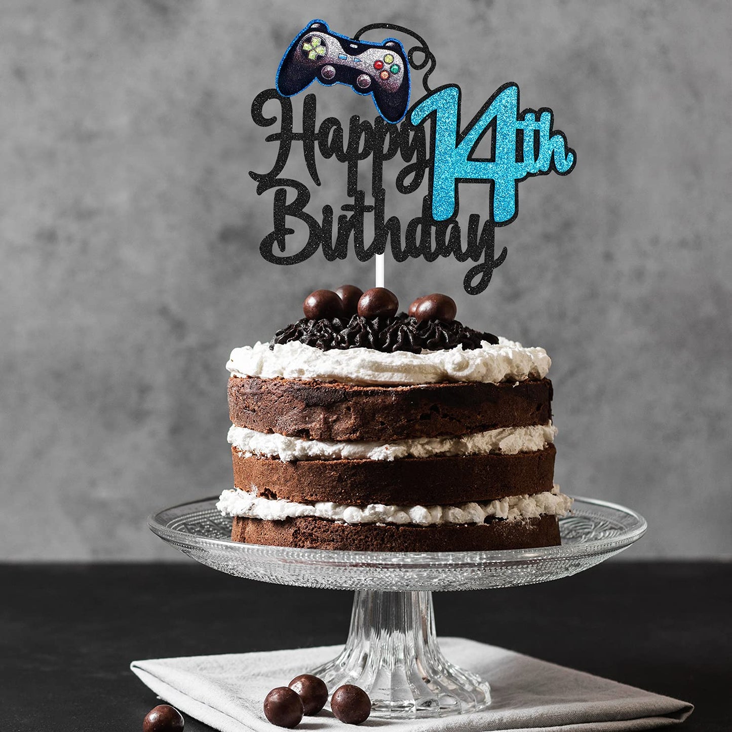 Video Game Happy 14Th Birthday Cake Topper - Video Game Boy'S 14Th Birthday Party Blue Cake Supplies - Game On Level Up Winner P