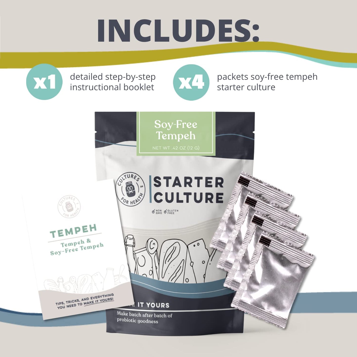 Cultures For Health Soy-Free Tempeh Starter Culture | Gluten Free, Non-GMO | 4 Packets | 0.10 Ounce