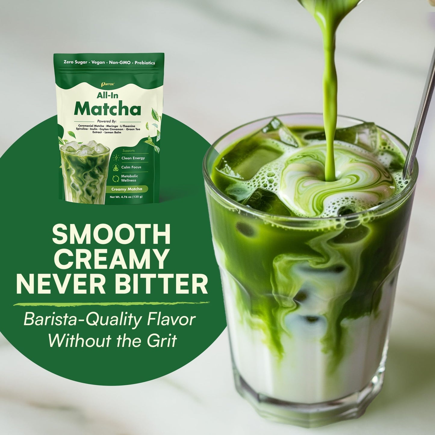 Ceremonial Grade Matcha Powder Infused with Moringa  Green Tea Extract  L-Theanine  Inulin  Spirulina  Ceylon Cinnamon  and Lemon Balm - 100% First Harvest Japanese Tea (30 Servings)