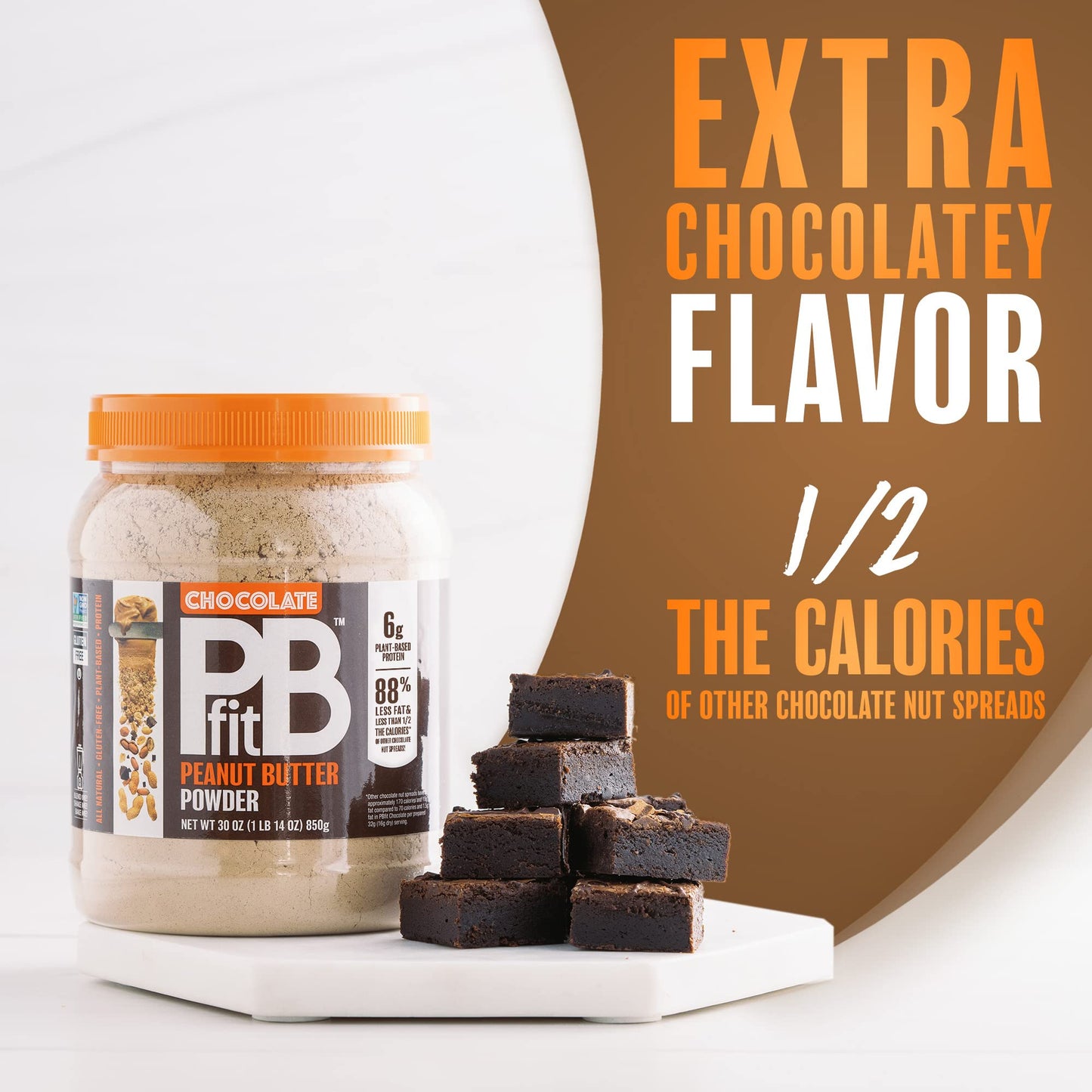 Pbfit 30 Ounce Peanut Butter Powder Chocolate Flavor, Cocoa Powdered Peanut Butter Spread From Real Roasted Peanuts And Cocoa, 6G Of Protein 7% Dv, Gluten-Free, 70 Calories, 88% Less Fat (Pack Of 1)