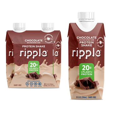 Ripple Vegan Protein Shake, Chocolate | 20G Nutritious Plant Based Pea Protein In Ready To Drink Cartons | Non-Gmo, Non-Dairy, S