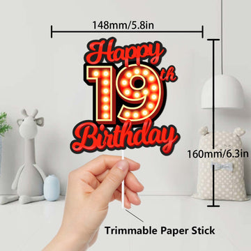 Happy 19Th Birthday Cake Topper Fluorescent Flashing Night Out Hen Movie Nightclub Theme Decor Supplies Woman Man Happy Birthday