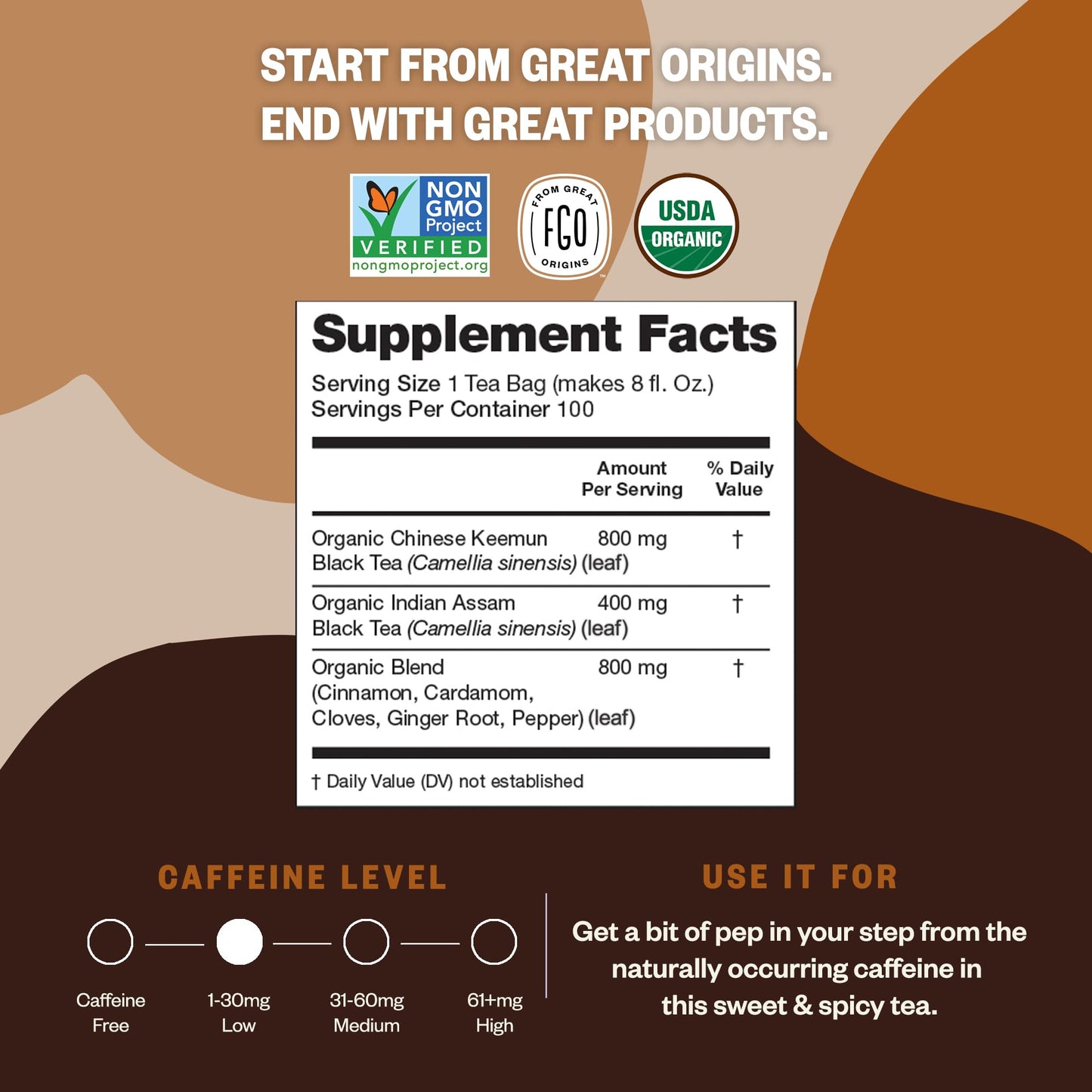 Fgo Organic Chai Tea, Eco-Conscious Tea Bags, 100 Count, Packaging May Vary (Pack Of 1)